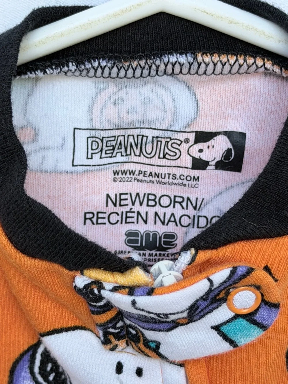 NEWBORN Peanuts Orange and Black Snoopy Halloween Footed One-Piece